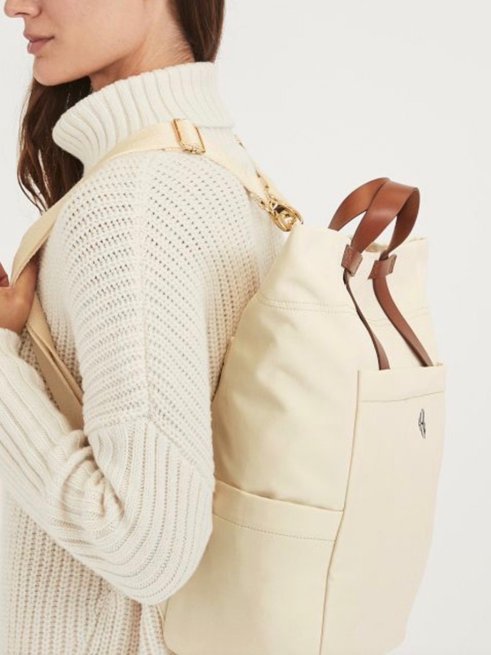 Mark & Graham Cream Canvas Backpack with Brown Leather Handles